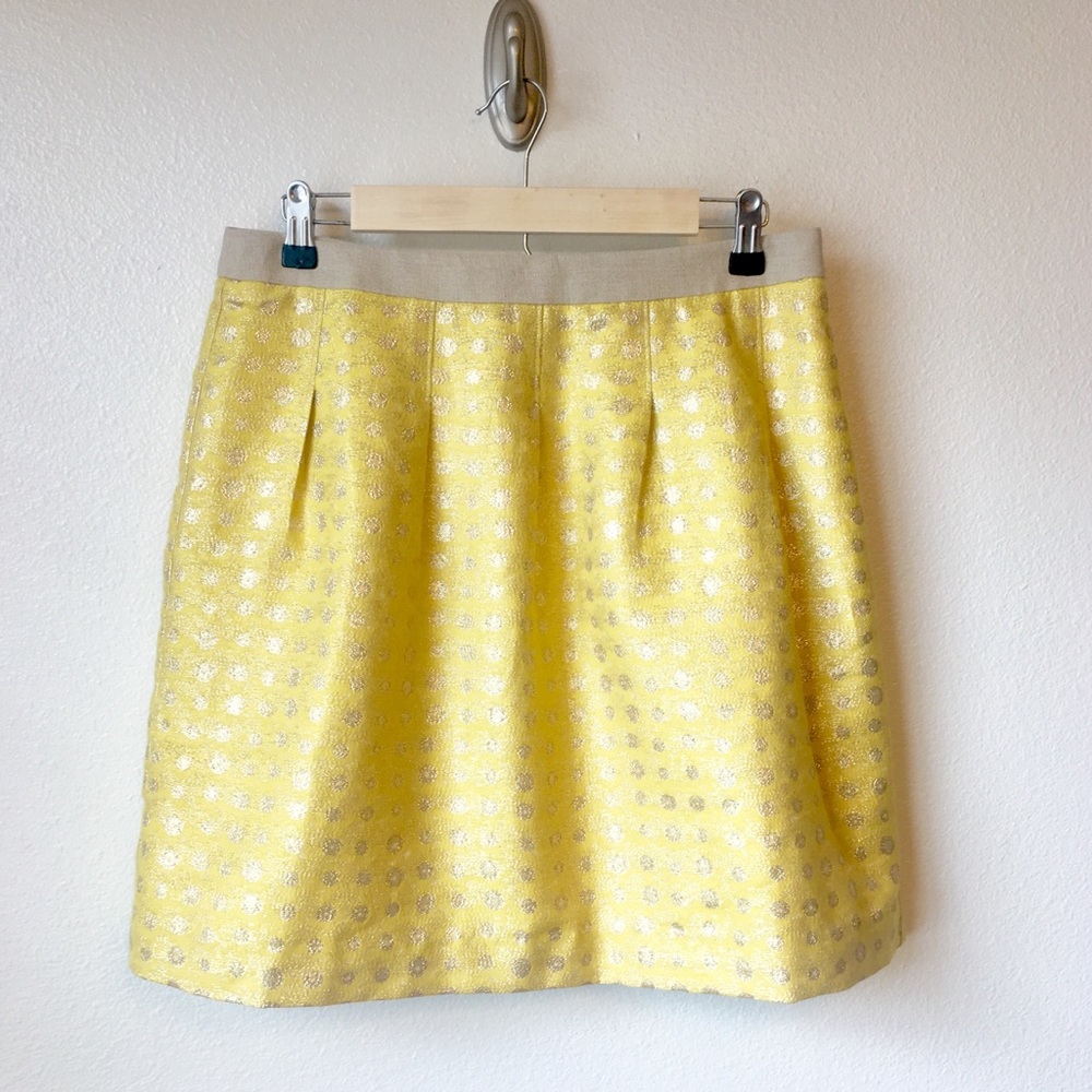 LOFT | Yellow & Silver Metallic Polka Dot Skirt 6